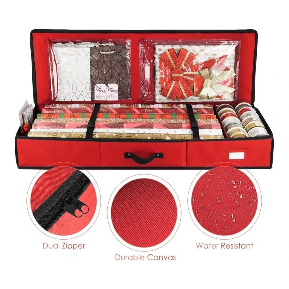 Red Heavy‎ Duty Christmas Wrapping Paper Storage Organizer Bag